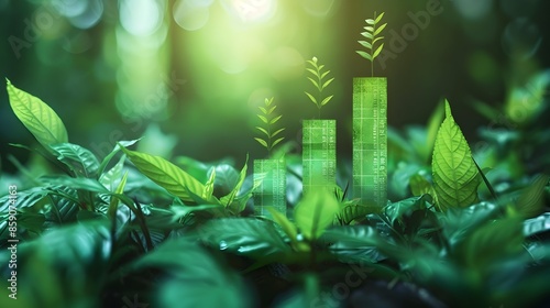 Sustainable Financial Report with Green Bar Graphs and Nature Elements © Sawitree