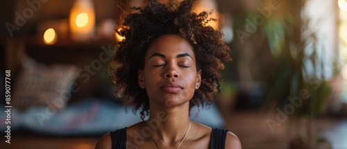 A serene image of a person practicing guided imagery relaxation They are seated comfortably with eyes closed visualizing a peaceful scene The room is softly lit with a calm ambiance highlighting the