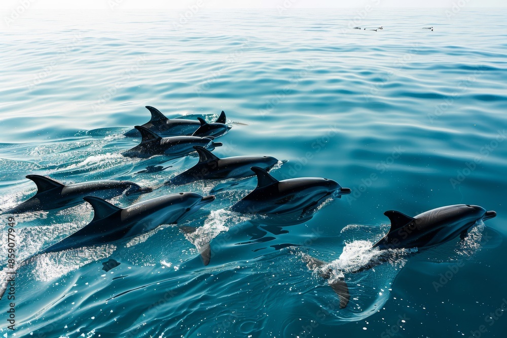 Fototapeta premium Dolphins Swimming in Blue Ocean Waters
