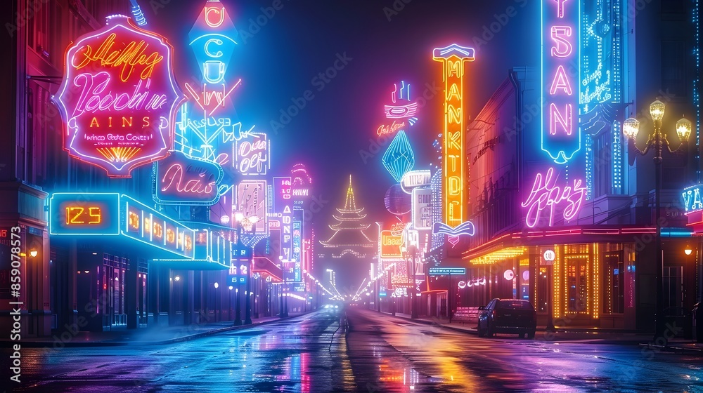 Mesmerizing Abstract of Neon Lit Urban Landscape at Night
