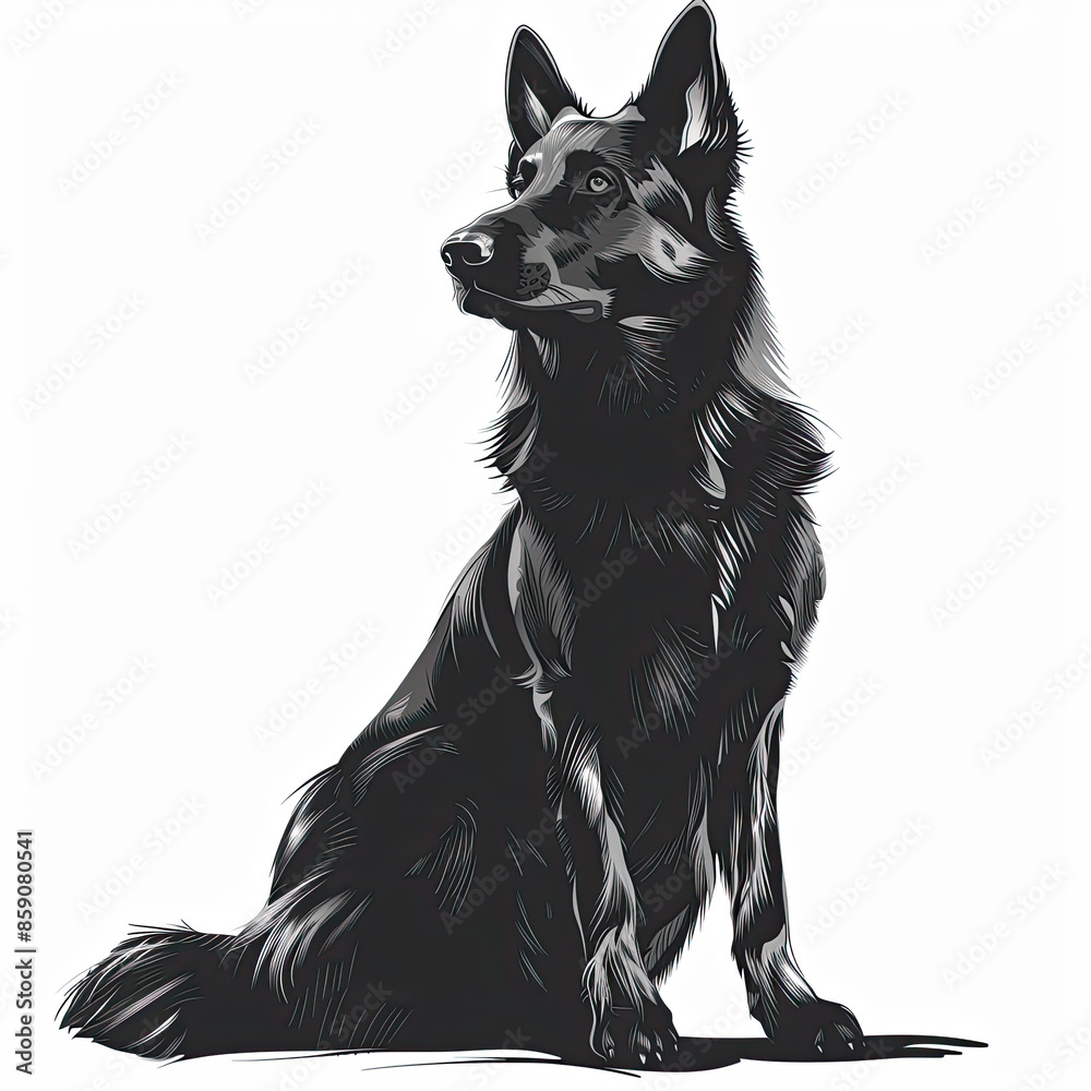 A black and white drawing of a german shepherd dog A black and white drawing of a german shepherd dog