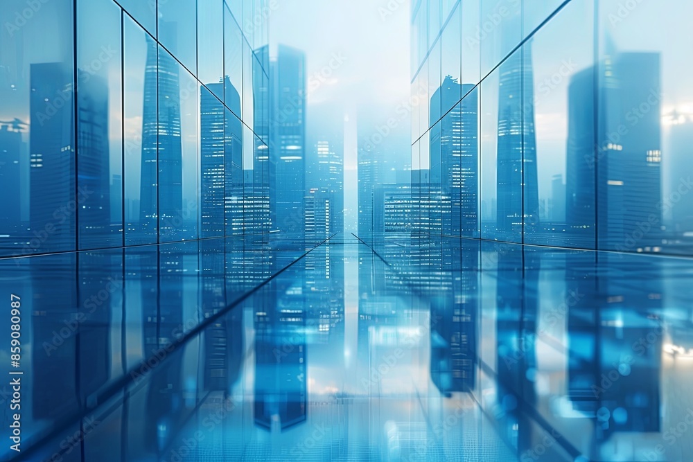 Modern city skyline with skyscrappers and reflection created with Generative AI Modern city skyline with skyscrappers and reflection created with Generative AI
