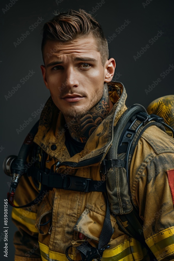 Fototapeta premium Portrait of fireman in uniform