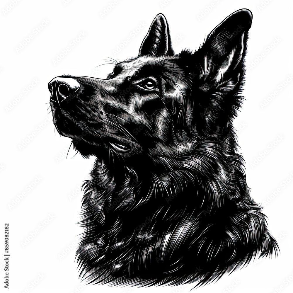 A black and white drawing of a german shepherd dog A black and white drawing of a german shepherd dog
