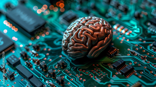 Artificial intelligence, brain-computer interface, neural network, deep learning, AI, artificial brain, brain model, synaptic, neurons, cerebellum, nervous system, artificial brain network, consciousn photo