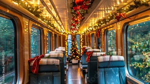 The trains interior was decked out in festive decorations adding to the holiday spirit. photo