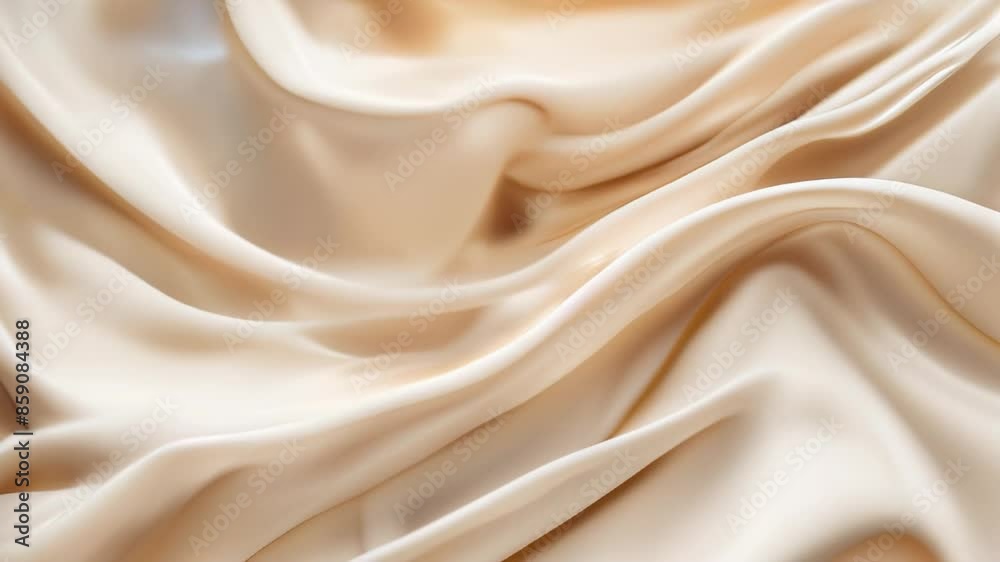 Luxurious cream silk fabric in slow motion, showcasing ripples and folds for elegant backgrounds and design projects Luxurious cream silk fabric in slow motion, showcasing ripples and folds for elegant backgrounds and design projects
