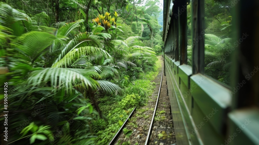 The lush vegetation and diverse plant life can be seen from the comfort of the train car. The lush vegetation and diverse plant life can be seen from the comfort of the train car.