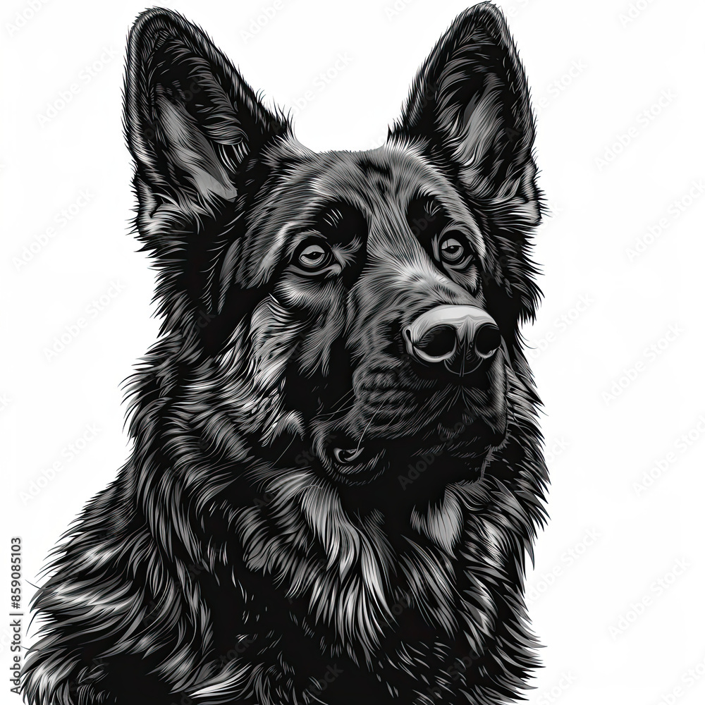 A black and white drawing of a german shepherd dog A black and white drawing of a german shepherd dog