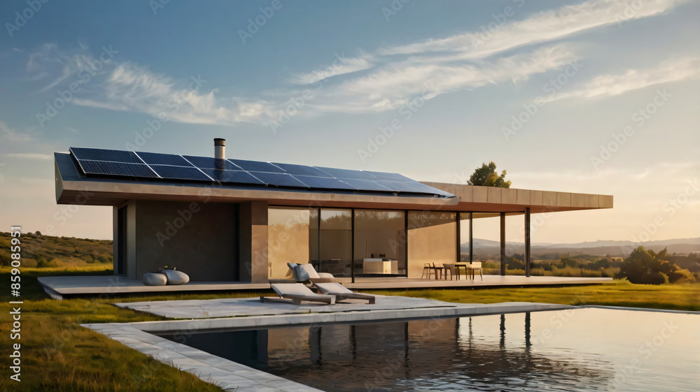 minimalist house with solar panel roof (energy saving house concept) minimalist house with solar panel roof (energy saving house concept)