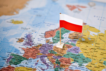 Poland on world map with flag