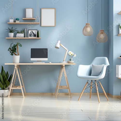 Stylish interior of room with comfortable workplace