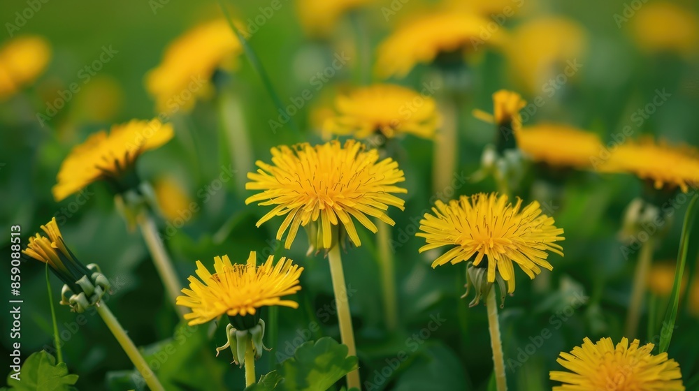 Yellow dandelion flowers in spring close up with medicinal and culinary uses Yellow dandelion flowers in spring close up with medicinal and culinary uses