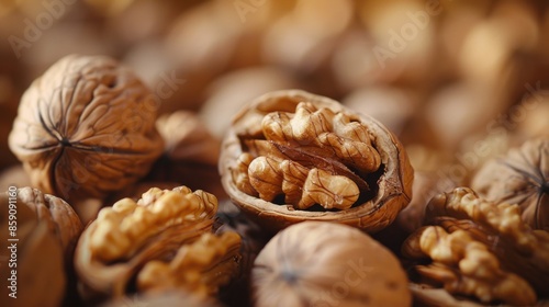 Walnuts. Shelled and Peeled Nuts, Healthy Fruit for Vegetarian Food © Alona