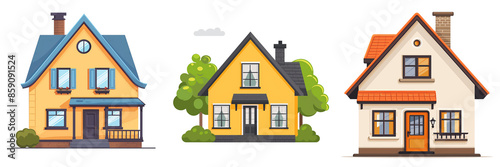set of 2d flat illustration of a house on transparent background