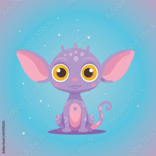 A cute alien sphynx cat creature with big eyes.