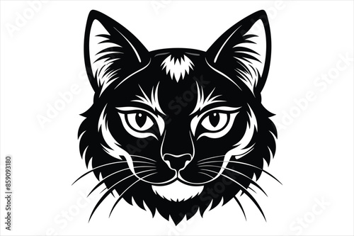 "Graceful Feline: Cat Head Silhouette Vector"