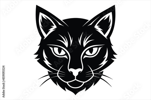 "Graceful Feline: Cat Head Silhouette Vector"