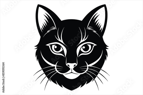 "Graceful Feline: Cat Head Silhouette Vector"