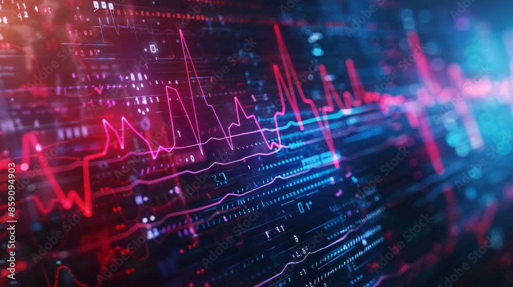 Heartbeat trace in a colorful, dynamic medical infographic Heartbeat trace in a colorful, dynamic medical infographic