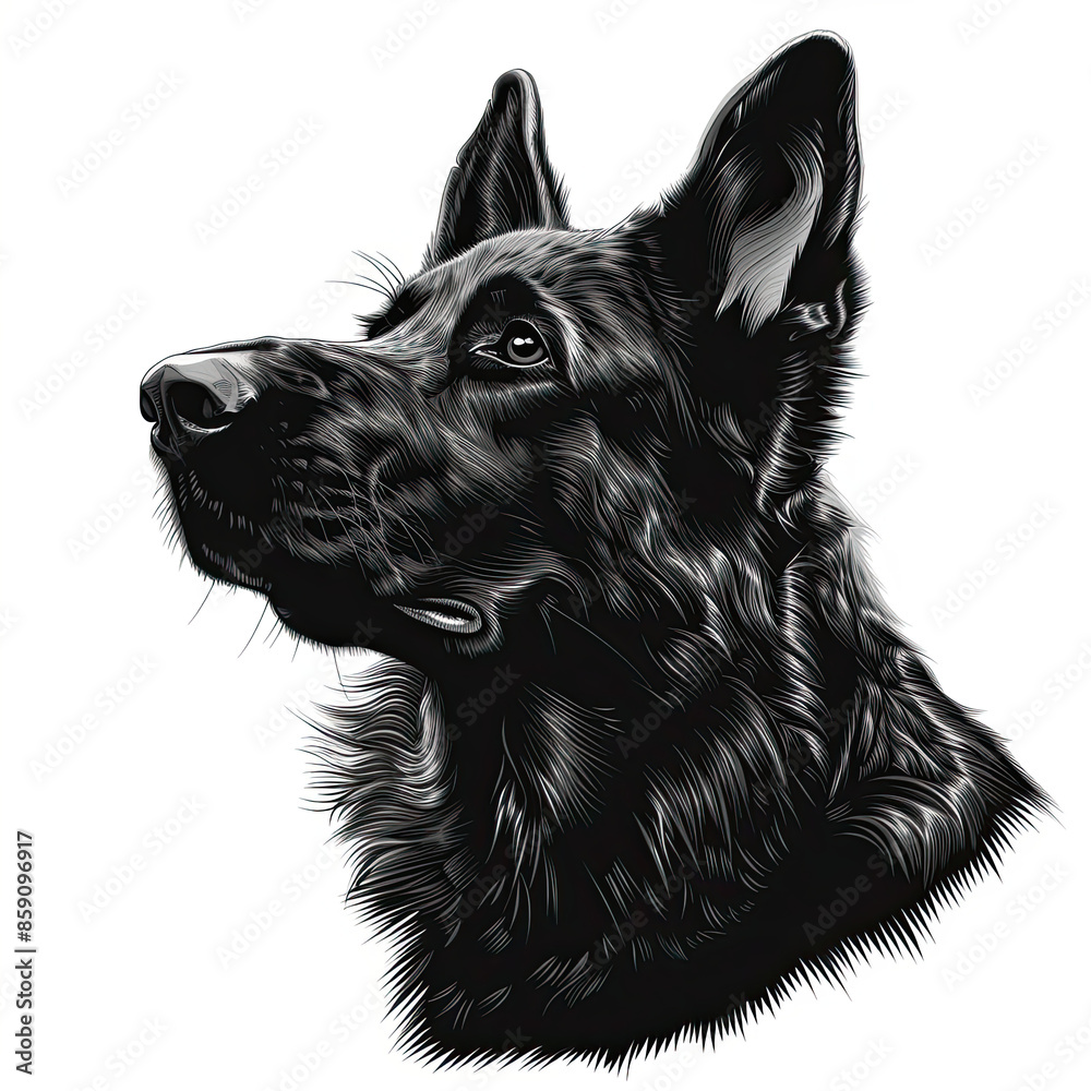 A black and white drawing of a german shepherd dog A black and white drawing of a german shepherd dog