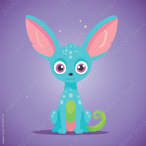 A cute alien sphynx cat creature with big eyes.