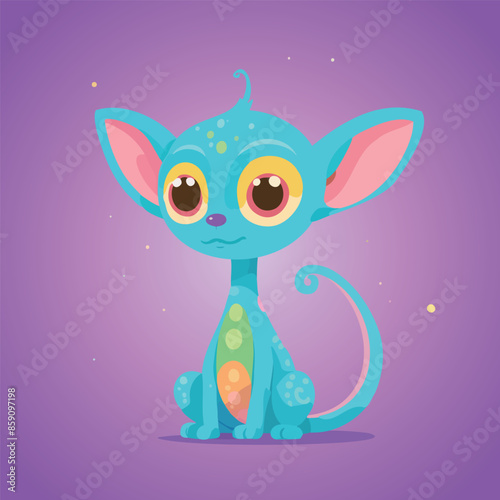 A cute alien sphynx cat creature with big eyes.