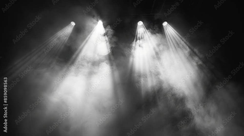 Spotlight on Stage. Glowing Light and White Smoke Background for Night Show
