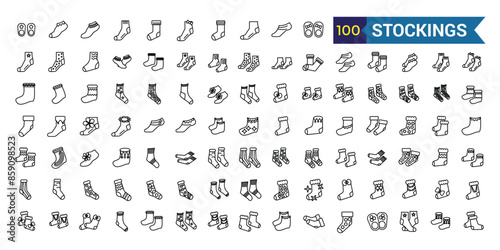 Stockings icons set outline vector. Vascular leg. Vein medical. Outline icon collection. Editable stroke.