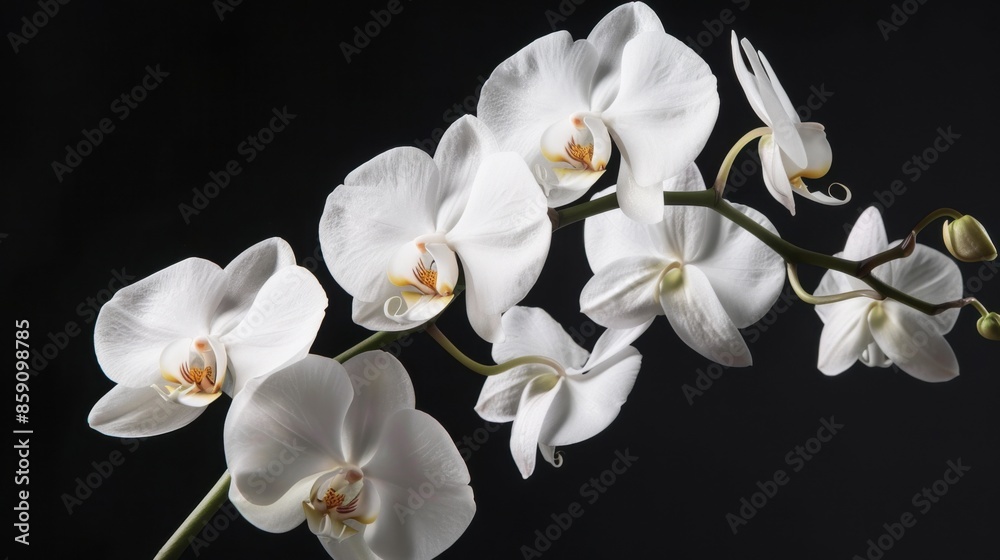 Orchids: Close-up of White Phalaenopsis Flower Petals Against Dark Background Orchids: Close-up of White Phalaenopsis Flower Petals Against Dark Background