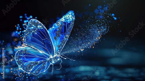 Disperse. Digital Transformation Banner Featuring Isolated Butterfly in Blue Tones