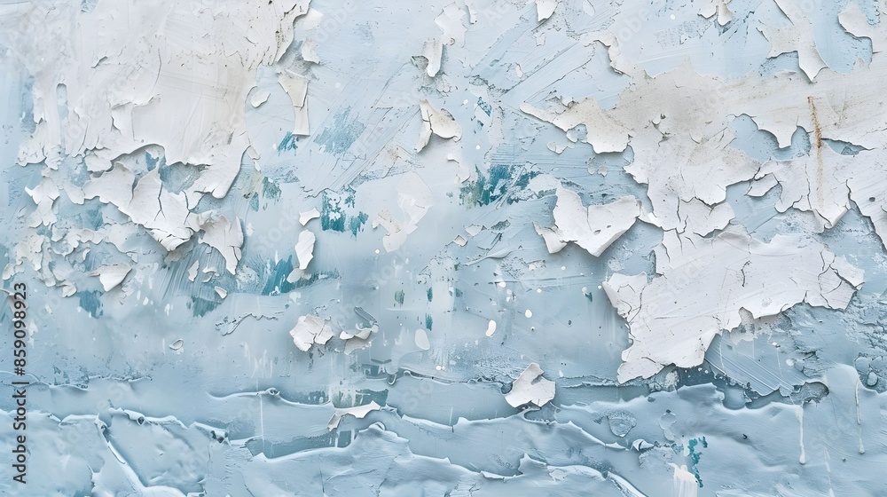 A textured background mimicking aged wall plaster, where light blue and white paint peel and crack to reveal layers of color, adding depth and interest A textured background mimicking aged wall plaster, where light blue and white paint peel and crack to reveal layers of color, adding depth and interest