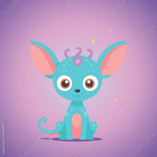 A cute alien sphynx cat creature with big eyes.