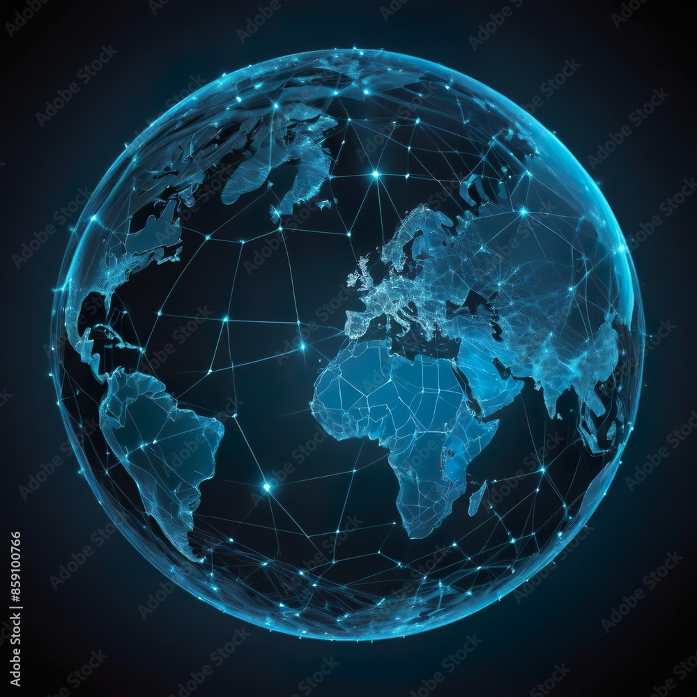 A stylized illustration of a globe with interconnected lines or nodes, symbolizing the virtual version of Earth and global connectivity. Internet communications. A stylized illustration of a globe with interconnected lines or nodes, symbolizing the virtual version of Earth and global connectivity. Internet communications.