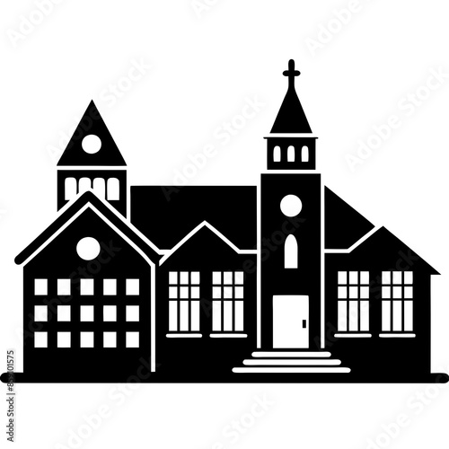 School buildings icon vector silhouette illustration.