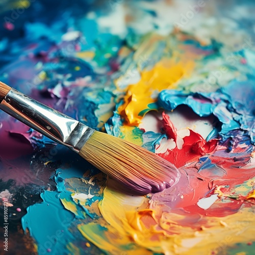 Brush painting a colorful picture