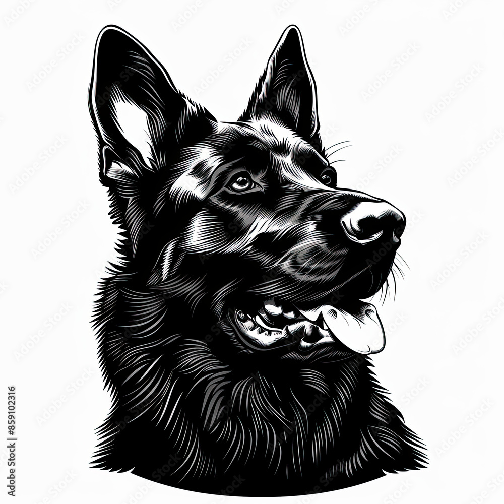 A black and white drawing of a german shepherd dog A black and white drawing of a german shepherd dog