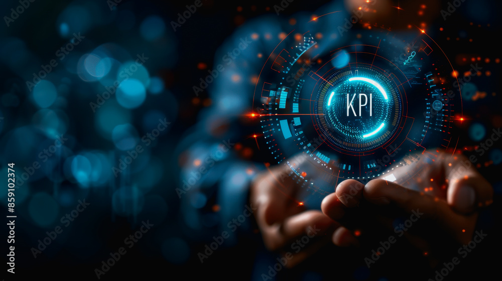 Businessman Holding KPI Icons, Performance Metrics and Data Analysis, Strategic Planning and Goal. Businessman Holding KPI Icons, Performance Metrics and Data Analysis, Strategic Planning and Goal.