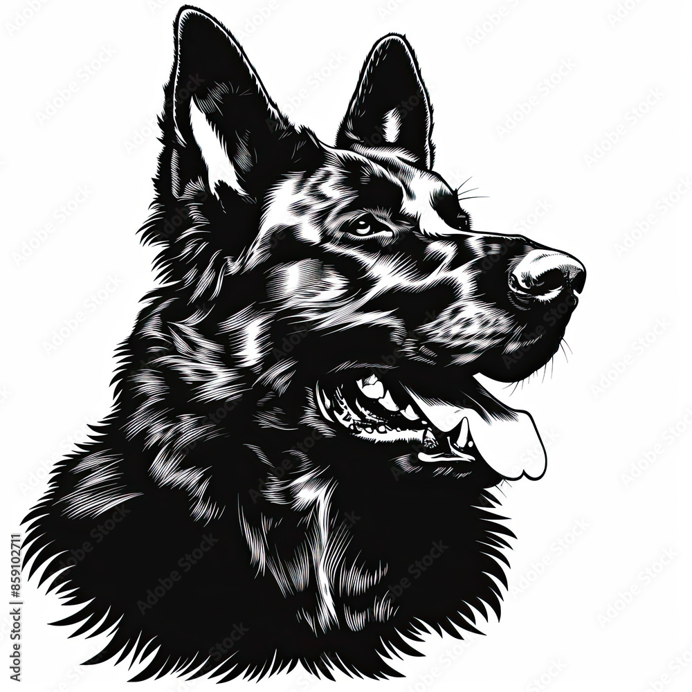 A black and white drawing of a german shepherd dog A black and white drawing of a german shepherd dog