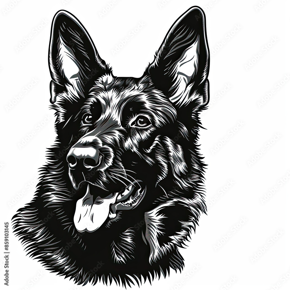 A black and white drawing of a german shepherd dog A black and white drawing of a german shepherd dog