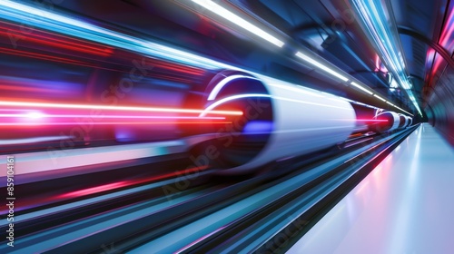 innovative electric-powered hyperloop train traveling at high speed through a vacuum tube, The composition showcases the future of transportation