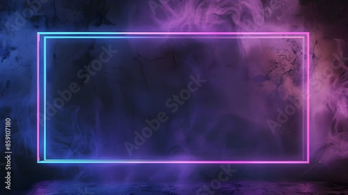 beautiful purple blue neon glowing frame on dark background