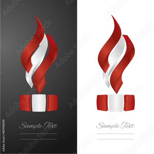 Austrian abstract 3D wavy flag ribbon for fashion and industry labels. Austria 3D torch flame strip label sticker icon vector