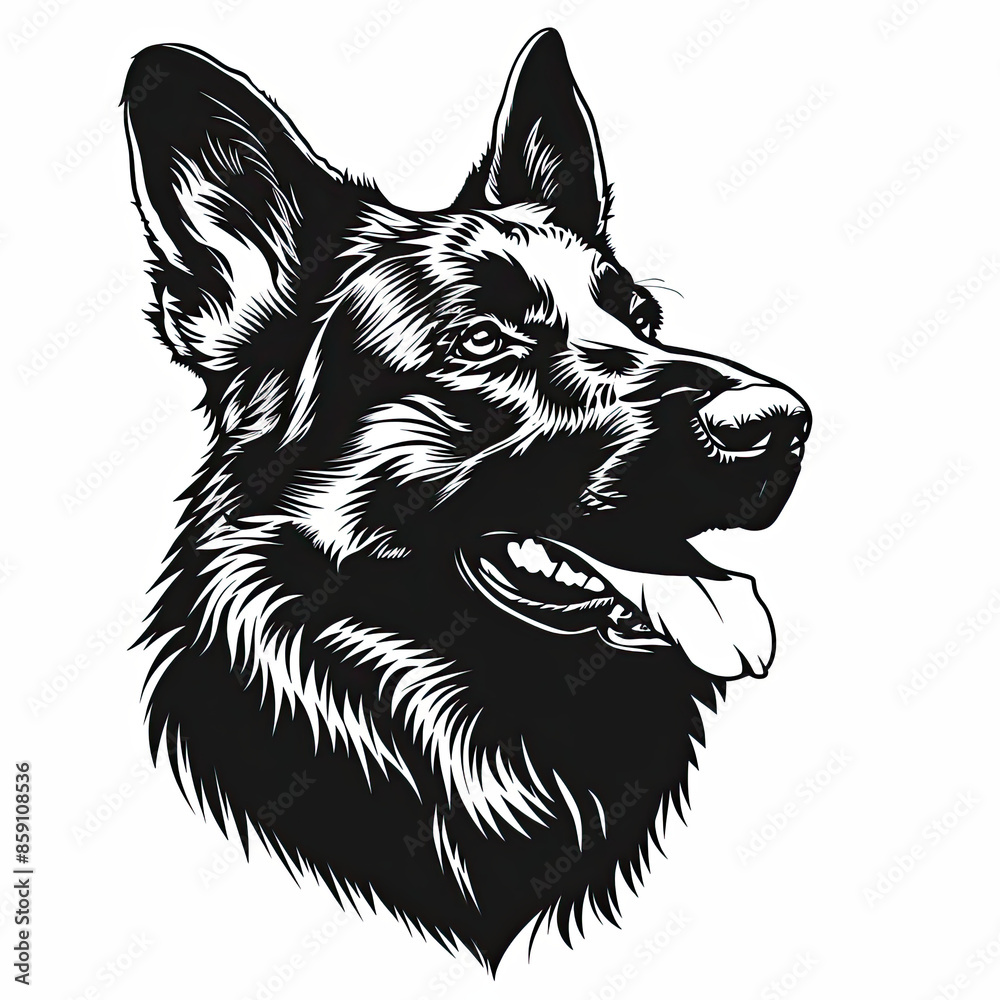 A black and white drawing of a german shepherd dog A black and white drawing of a german shepherd dog
