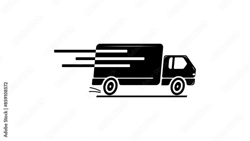 Fast moving shipping delivery truck, black isolated silhouette Fast moving shipping delivery truck, black isolated silhouette