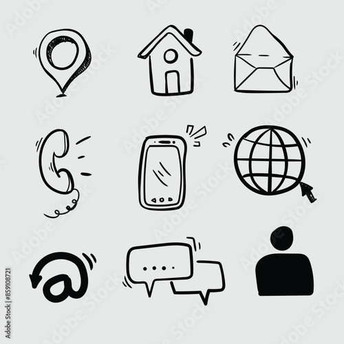 Set of contact icon illustration cute doodle hand drawing