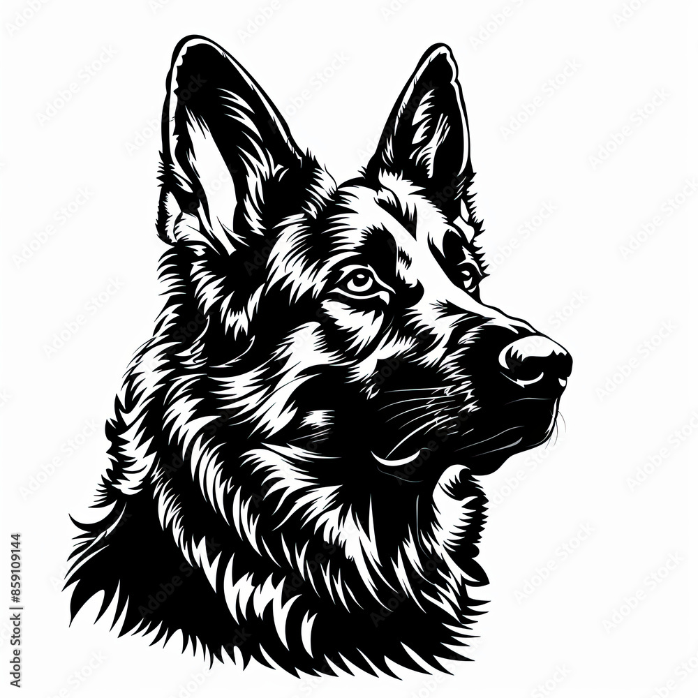 A black and white drawing of a german shepherd dog A black and white drawing of a german shepherd dog