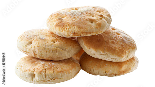 Freshly Baked Traditional Pita Bread Isolated on White Background - Middle Eastern Cuisine Concept with Close-Up Detail of Delicious Flatbread for Healthy Snack Options and Mediterranean Diet