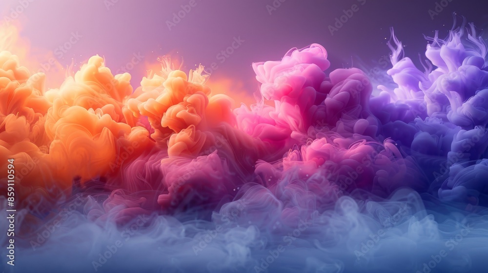 Fototapeta premium Colorful smoke clouds in a gradient background, abstract art concept