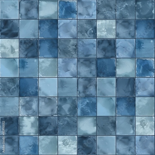 Blue ceramic wall and floor tile abstract background. Design geometric gray mosaic texture decoration of the bedroom. Simple seamless pattern grid for backdrop hospital wall, canteen and kitchen